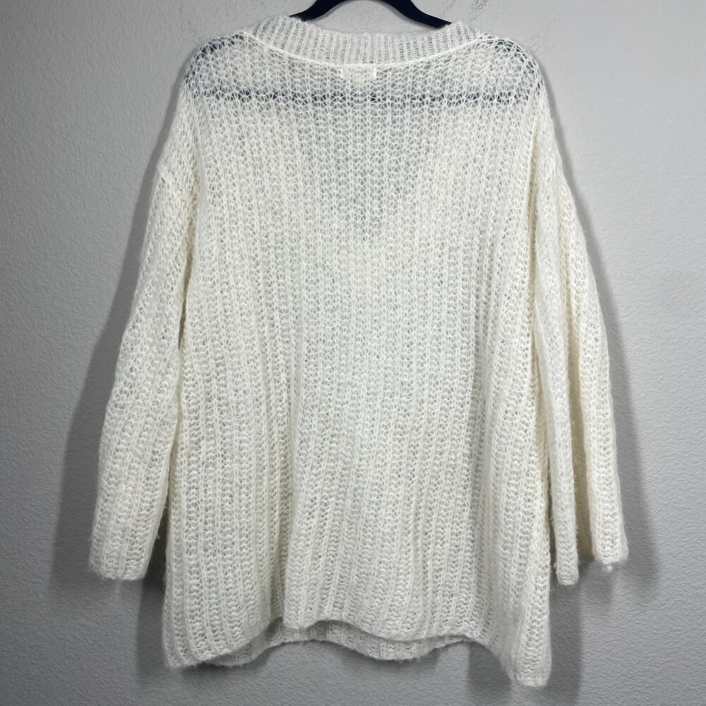 Meadow Rue Medium Alpaca Sweater Ivory V Neck Chunky Sheer Knit Long Sleeves - Picture 2 of 8